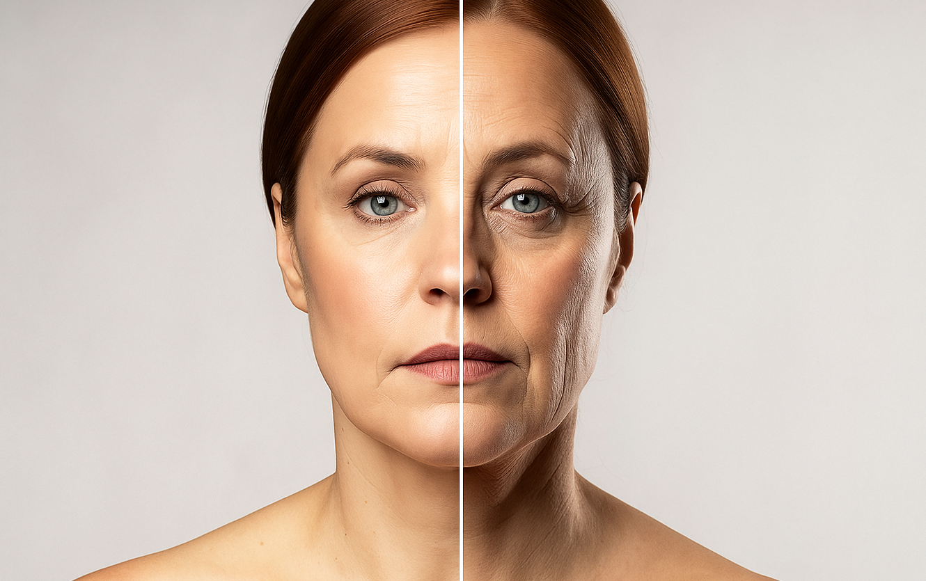 Rostro femenino con marcadores de zonas para Endolift: mejillas, papada, línea mandibular, surcos nasogenianos y contorno de ojos.